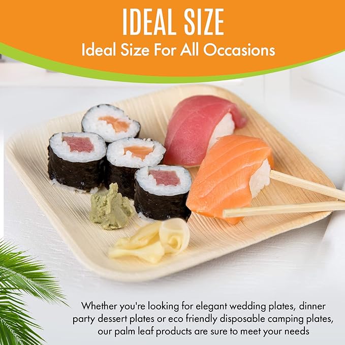 Raj Palm Leaf Plates Bulk [50-Pack] 10" & 7" Square Plates (100 CASES - 5000 PACK) like Bamboo plates Disposable, Strong, Decorative Compostable Tableware for weddings, Lunch, Dinners