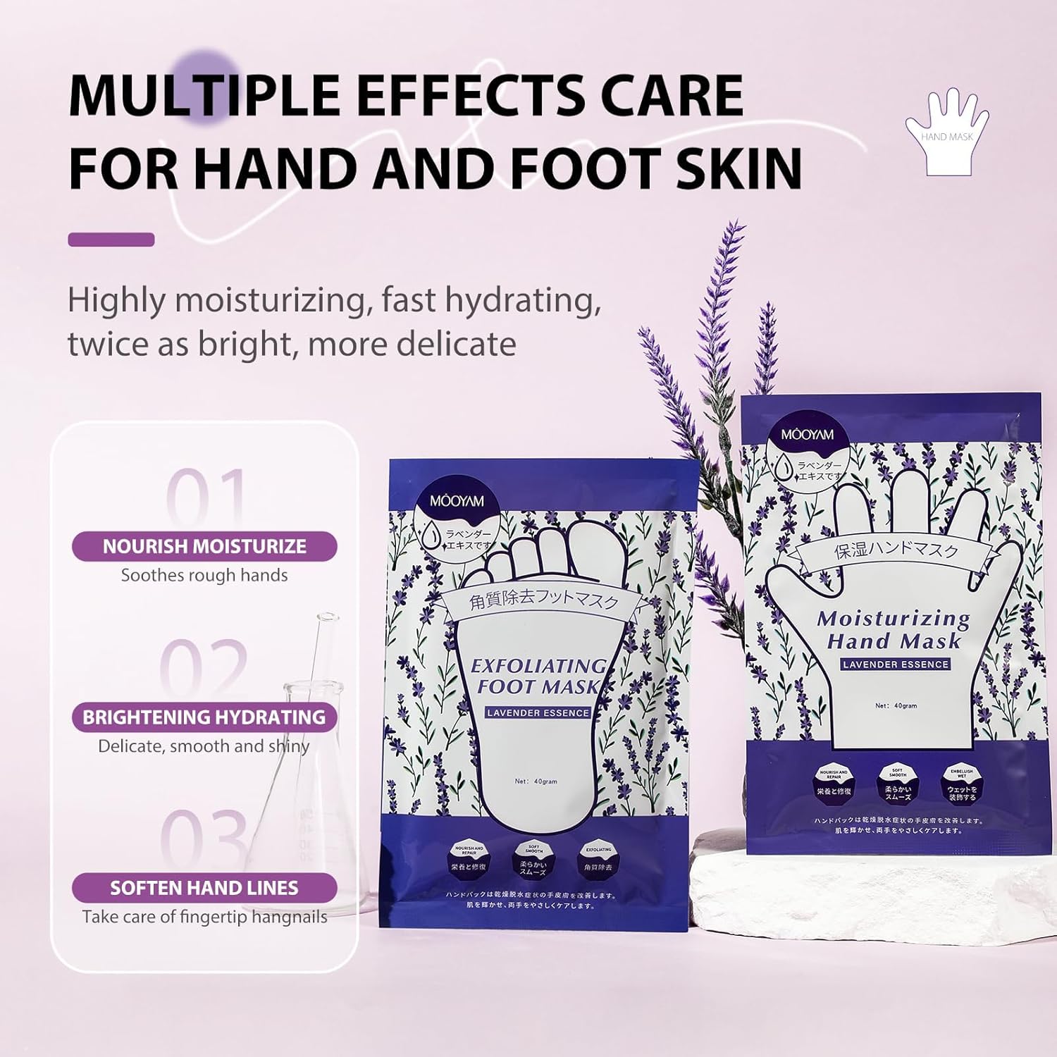 Hydrating Hand Foot Masks Set,3 Pack Glove Mask for Dry Hand,Exofliating 3 Pack Socks Maskfor Peeling Away Dead Skin Calluses（Lavender）-BrightBean Baby