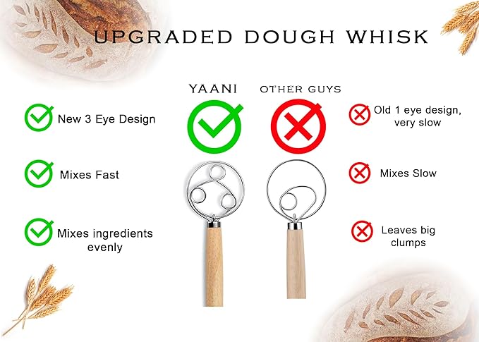 YAANI Sourdough Starter Kit, Sourdough Bread Baking Supplies, Banneton Bread Proofing Basket Set Of 2 Round and Oval, Dough Whisk, Scoring Tool, Metal Scraper, Silicone Scraper, Premium Baking Tools