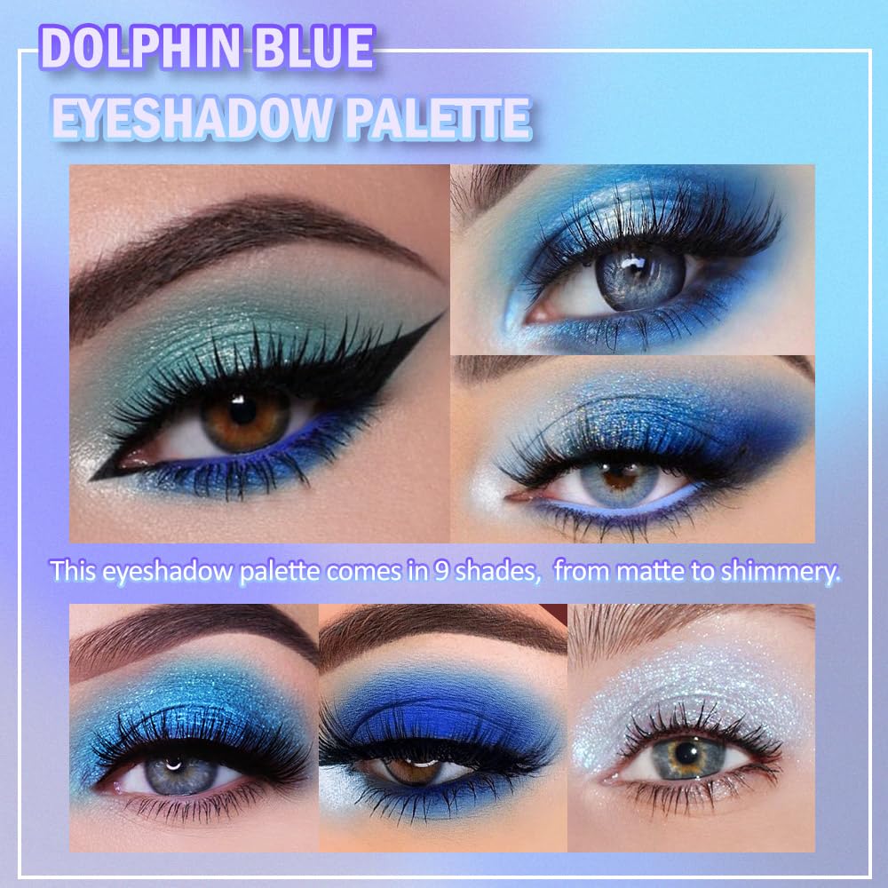 9 Colors Blue Smoky Matte Shimmer Eyeshadow Palette with Mirror for Eye Makeup,High Pigmented Eye Shadow Primers Powder Palet de sombras de ojos-BrightBean Baby