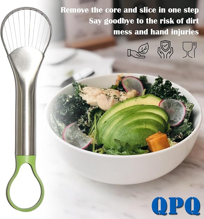 QPQ 2-in-1 Avocado Slicer & Pitter, Stainless Steel Kitchen Tool with Wire End for Scooping, Loop End for Pit Removal, Dishwasher Safe