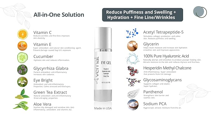 Vernal Anti Wrinkle Eye Cream - Vitamin C and Hyaluronic Acid Infused Collagen Eye Cream, Dark Circle Depuffing Eye Bag Cream for Dark Circles, Puffiness, Under Eye Bags, Crows Feet & Fine Lines-BrightBean Baby