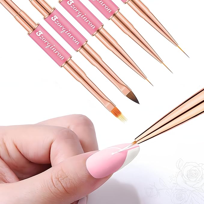 Nail Art Bushes Set, Professional 5Pcs Double-Ended Nail Brush Kit for Details, Long Lines, Ombre & 3D Design-Perfect for DIY Manicures & Salons (Pink)-BrightBean Baby