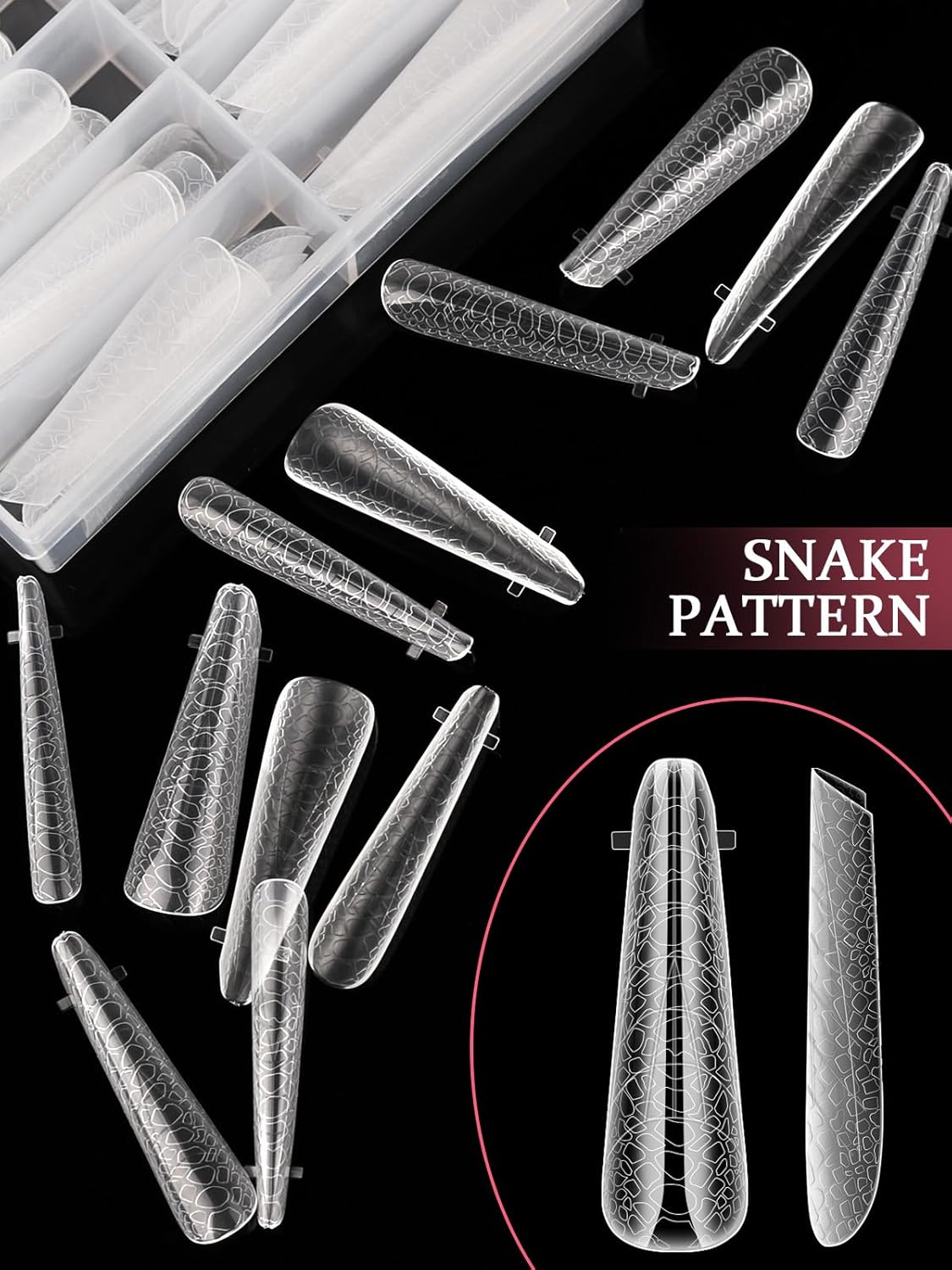 EBANKU Dual Forms for Poly Extension Gel, Poly Nail Forms Molds Stiletto Oval Nail Extension Tips for Gel Manicure Nail Art Design Salon&DIY-120PCS 3D Snake Pattern-BrightBean Baby