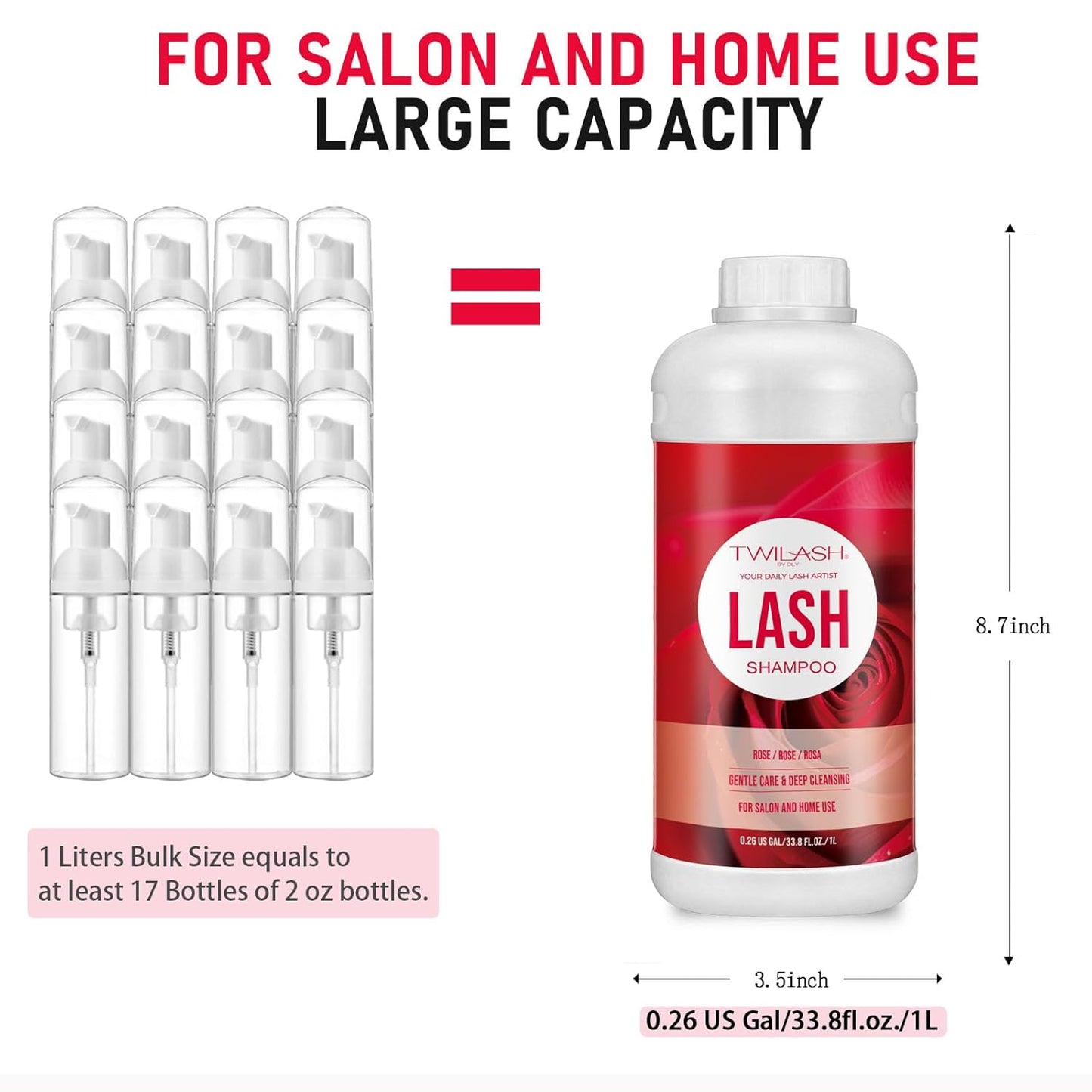 Lash Shampoo Bulk, Eyelash Cleanser for Extensions 1 Liters, Safe Makeup Remover, Non-irritating or Burning Formula Eyelid Foaming Cleanser for Professional Salon and Home Use (Rose-1L)-BrightBean Baby