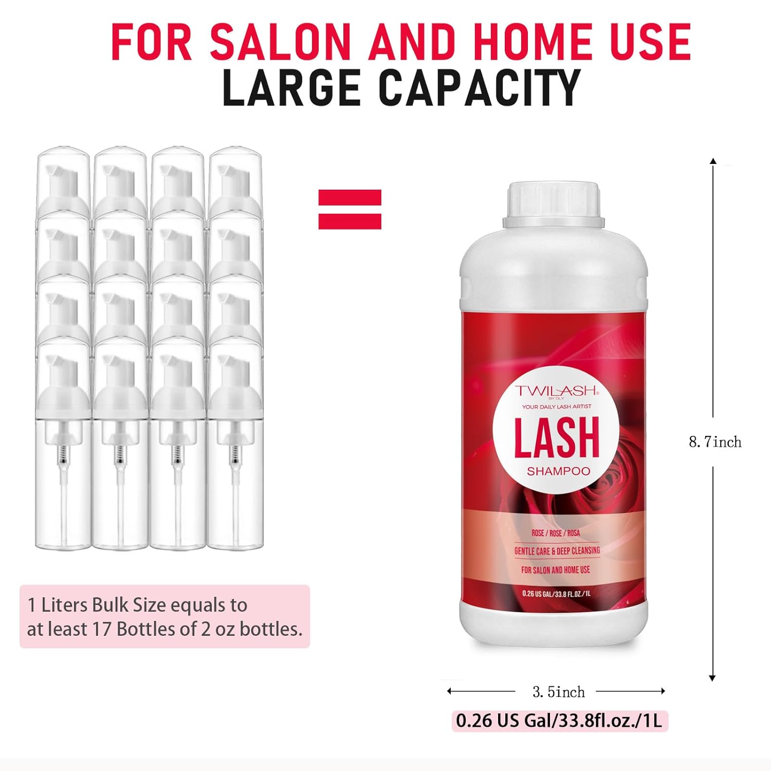 Lash Shampoo Bulk, Eyelash Cleanser for Extensions 1 Liters, Safe Makeup Remover, Non-irritating or Burning Formula Eyelid Foaming Cleanser for Professional Salon and Home Use (Rose-1L)-BrightBean Baby