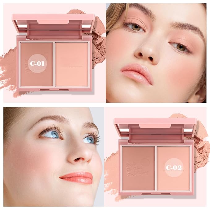 Boobeen Highlighter Contour Makeup Palette Face Matte Bronzer Powder, Compact Contouring Blush for Cheeks, Natural Long Lasting with Brush-BrightBean Baby