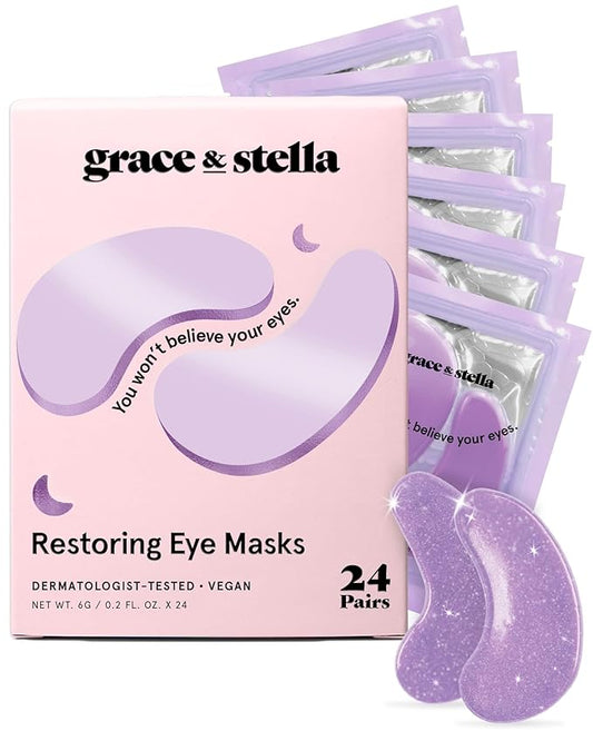grace & stella Retinol Under Eye Patches for Puffy Eyes and Dark Circles - Restoring Gel Under Eye Masks with Hyaluronic Acid - Vegan Cruelty-Free Skincare, Birthday Gifts for Women (Purple, 24 Pairs)-BrightBean Baby