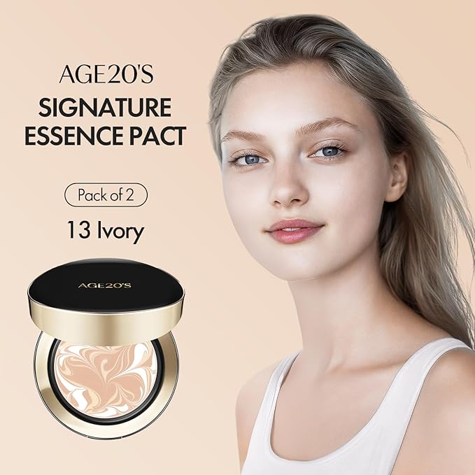 AGE20'S Signature Essence Pact SPF 50+ | Pack of 2 | 13 Ivory | Cream Foundation, Dewy Finish, Natural Coverage | Korean Cushion Foundation-BrightBean Baby