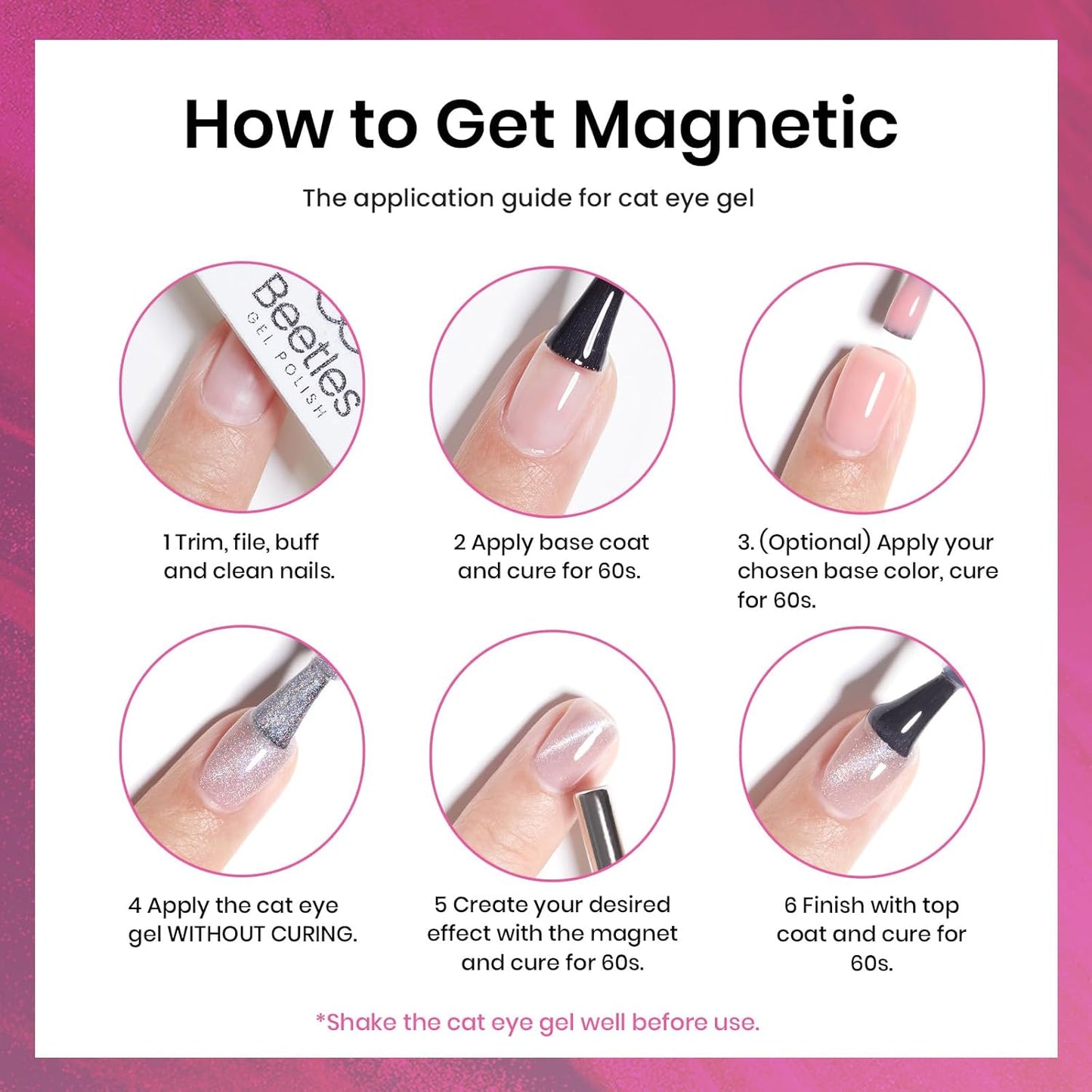 Beetles Pink Cat Eye Gel Nail Polish - 15ml Pink Velvet Cat Eye Magnetic Glitter Gel Polish Soak Off UV Salon DIY French Nail Art Home Manicure Gift for Women-BrightBean Baby