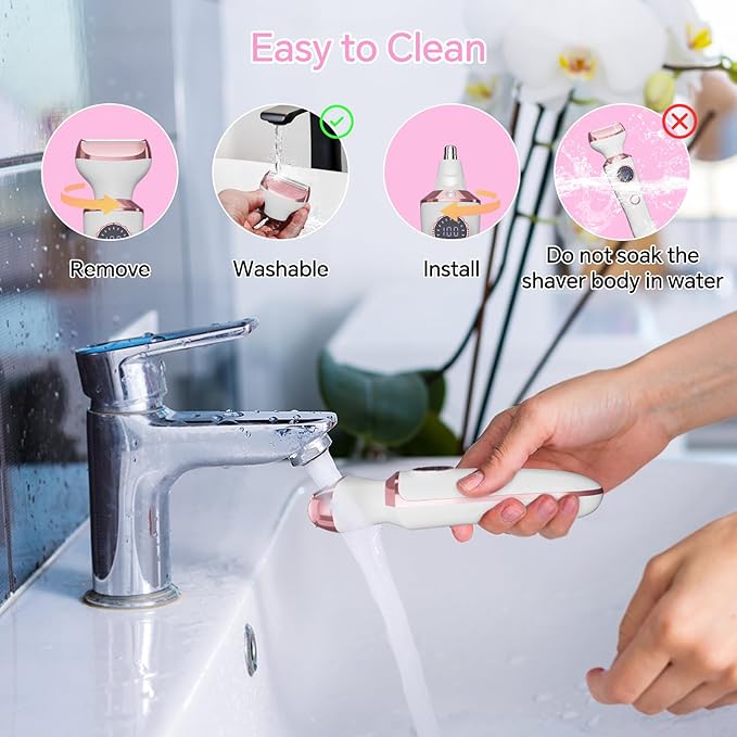 Electric Razor for Women, 4-in-1 Bikini Trimmer & Body Shaver for Face, Legs, Underarms, Pubic Hair, Rechargeable Wet/Dry Painless Hair Removal with LED Light & Travel Lock-BrightBean Baby