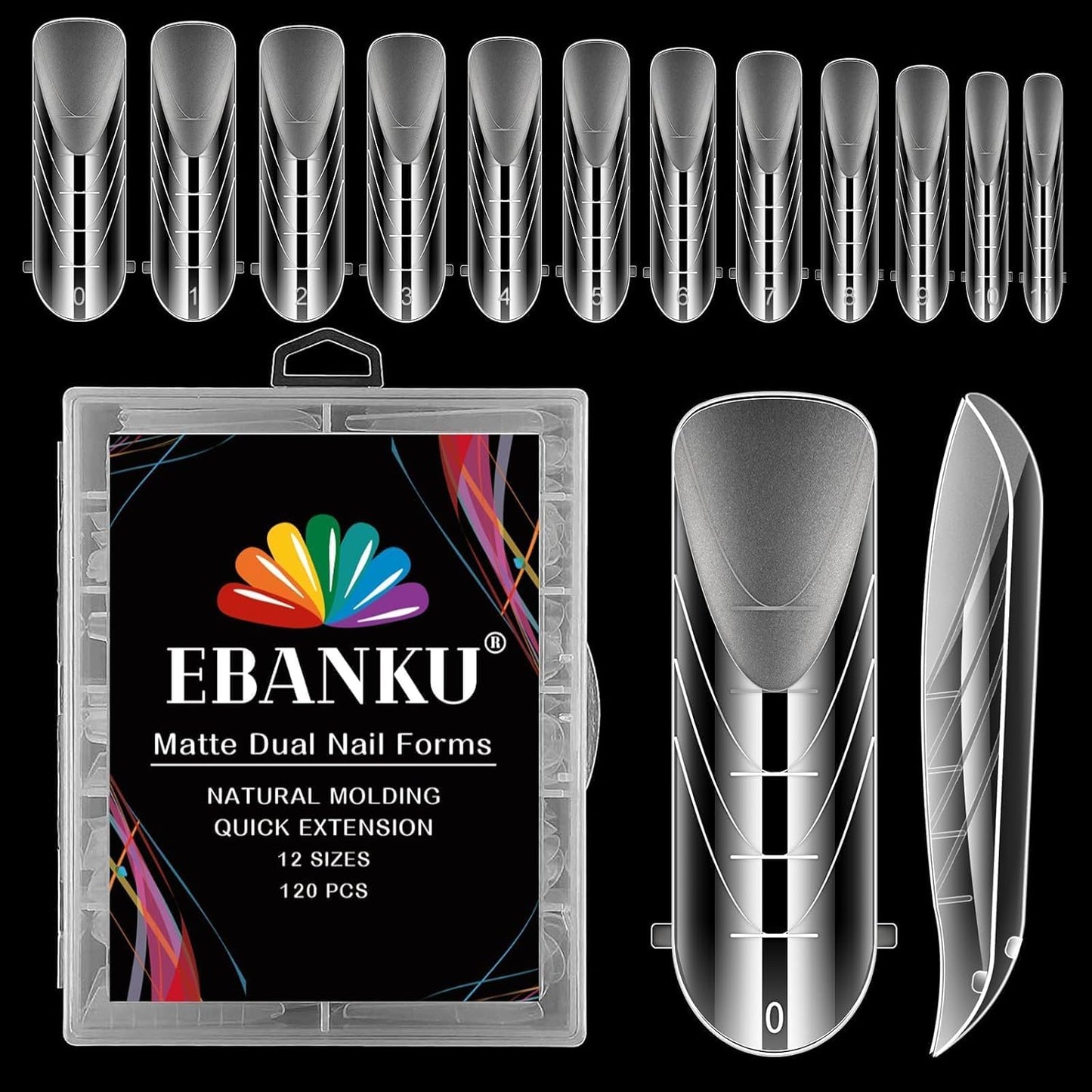 EBANKU Dual Forms for Poly Nail Gel 120CS Ballerina Dual Nail Forms Molds Acrylic Nail Tips Full Cover 12 Sizes for Builder Nail Gel Manicure Nail Art Design Salon DIY at Home-BrightBean Baby