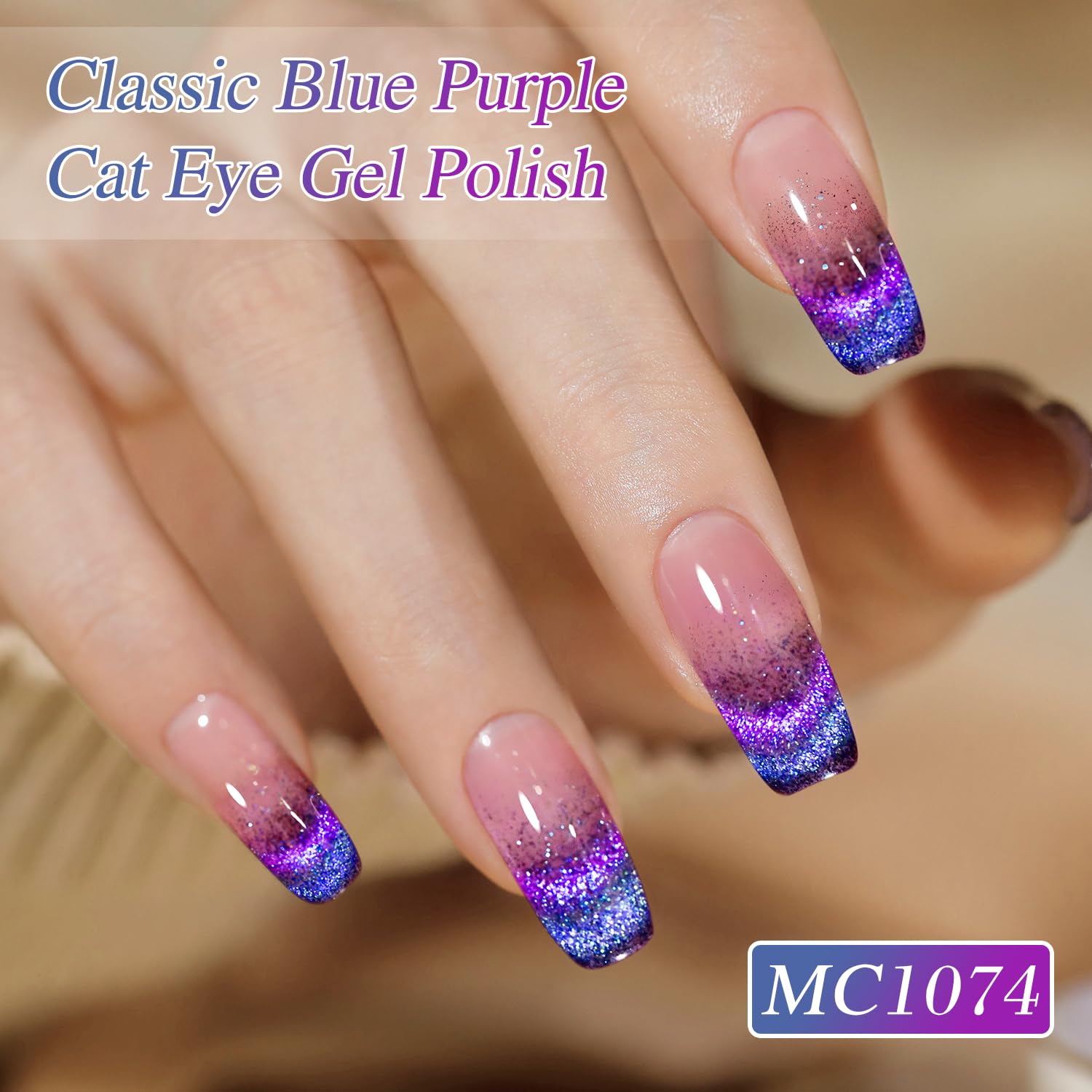 Double Rhythm Cat Eye Gel Polish with Magnet 15ML Holographic Glitter Shimmer Translucent Sheer Color Jelly Glass Magnetic Gel Polish Salon DIY at Home (Purple Blue-MC1074)-BrightBean Baby