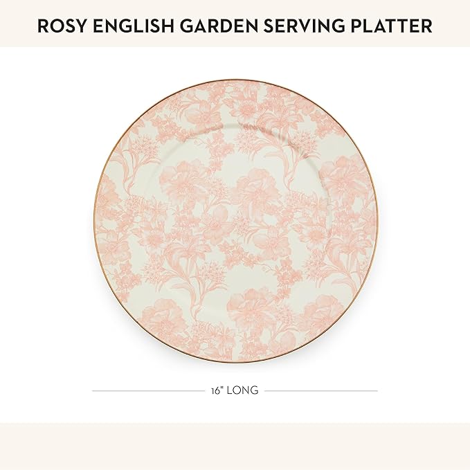 MACKENZIE-CHILDS Enamel Serving Platter, Decorative Serving Platter for Food, 16 Inches, Rosy English Garden