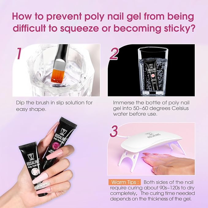 ROSALIND Poly Nail Gel Colors Kit -14 Colors +72 Nail Art Accessories kit Glitter Poly Nails Gel Kit Starter Kit with Mini UV Lamp Slip Solution Nude Pink Poly Nail Art for Beginners with Everything-BrightBean Baby