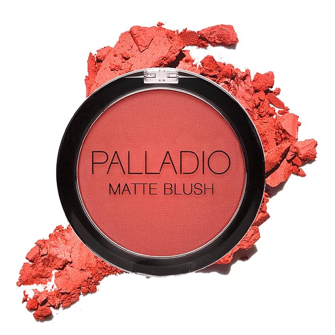 Palladio Matte Blush, Brushes onto Cheeks Smoothly, Soft Matte Look and Even Finish, Flawless Velvety Coverage, Effortless Blending Makeup, Flatters the Face, Convenient Compact, Tipsy-BrightBean Baby