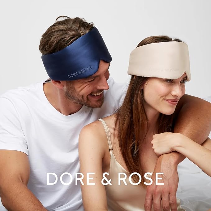 Dore & Rose Deep Sleep Mask Light Blocking, 23 Momme Mulberry Silk Eye Mask, Ultra Soft, Adjustable - Travel Sleeping Mask for Men & Women - Champagne-BrightBean Baby