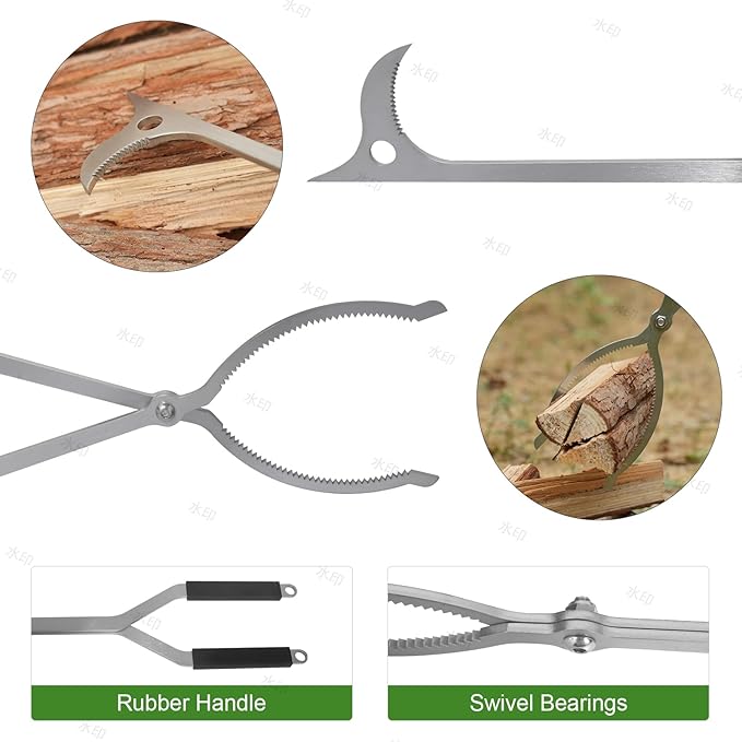 36" Fire Tongs Fire Pit Tongs Set, Stainless Steel Fireplace Tongs Log Grabber Suitable for Outdoor Fireset Fire Pit Bonfire Camp Fire Backyard Deck Indoor Fireplace Tools