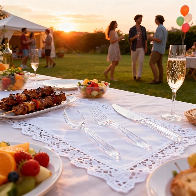 400 Count Heavy Duty Clear Plastic Spoons, Solid and Durable Disposable Spoons, BPA-Free and Heat Resistant, Premium Disposable Spoon for Party and Daily Use