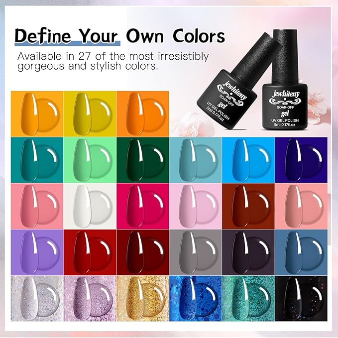 JEWHITENY 27 Colors Nail Polish Kit with U V Light, U V LED Nail Dryer Lamp Curing Gel Nail Polish Set Popular Gel Polish Set DIY at Home, Nail Manicure Tools-BrightBean Baby