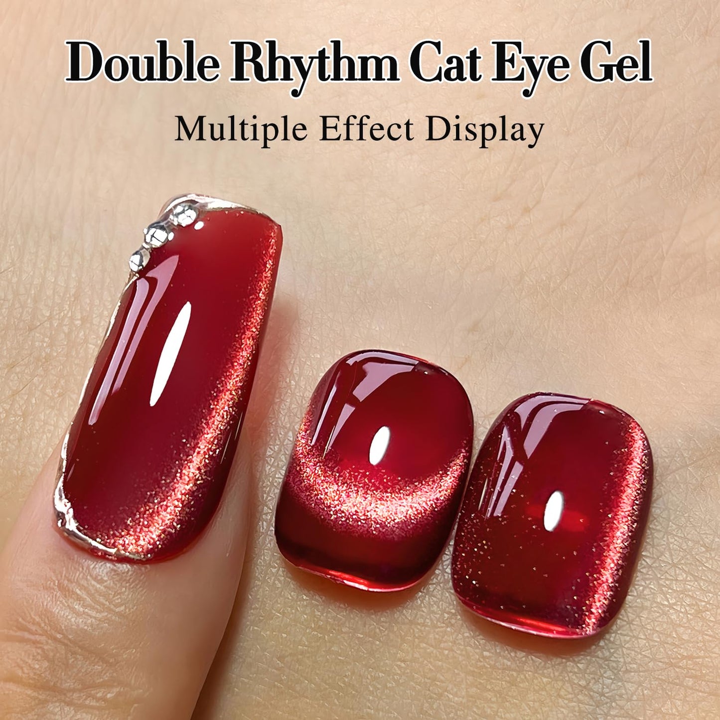 Double Rhythm Jelly Glass Cat Eye Gel Polish with Magnet 15ML Holographic Glitter Shimmer Translucent Sheer Color Magnetic Nail Polish Salon DIY at Home (Dark Red-MC1054)-BrightBean Baby