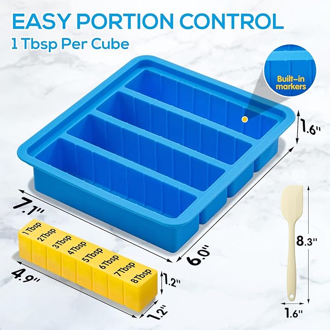 2PCS Silicone Butter Mold with Lid & Spatula, Non-Stick Butter Maker Tray and Container for Homemade Butter Storage, Baking, Freezing