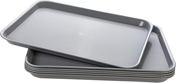 Rectangular Plastic Serving Trays,Fast Food Serving Cafeteria Trays,17"X13",Set of 6 (Grey)