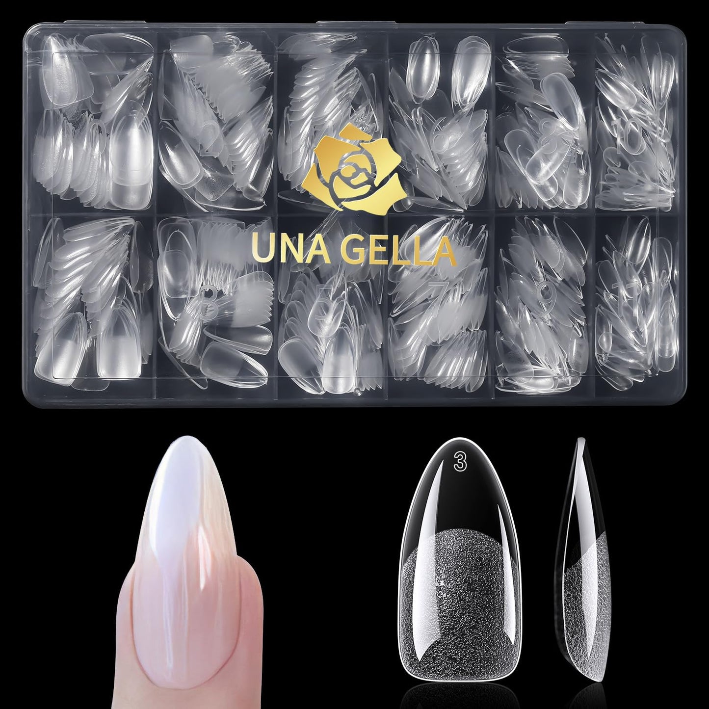UNA GELLA Almond Gel Nail Tips 600 Pcs Pre-filed Almond Nails Full Cover Press On Nails 12 Sizes Half Matte Clear Fake Soft Gel Nail Tips for Extension Home DIY Salon with Box-BrightBean Baby