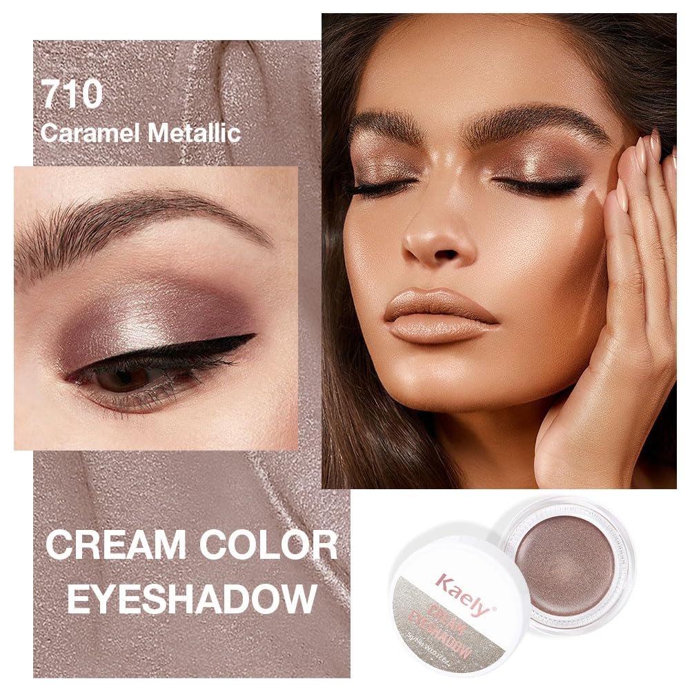 Kaely Single Cream Eyeshadow Pot, Caramel Metallic Eye Shadow for Older Women High Pigmented Waterproof, Natural Eyeshadow Palette Makeup Brightener, sombras en crema para ojos, Blendable, 710-BrightBean Baby