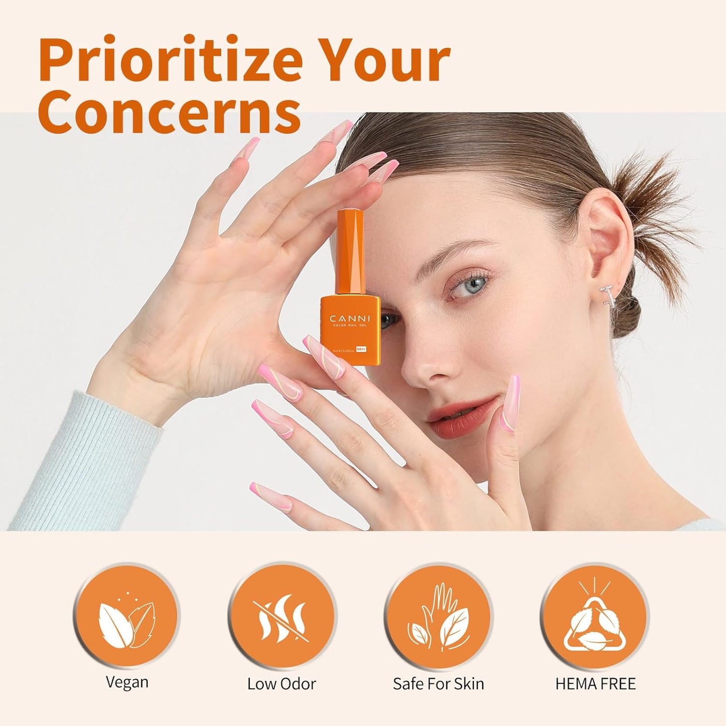 CANNI Orange Gel Nail Polish – 1pcs Bright & Light Orange UV/LED Soak Off Gel, High Gloss Color for DIY Manicure, French Nails & Salon Use-BrightBean Baby