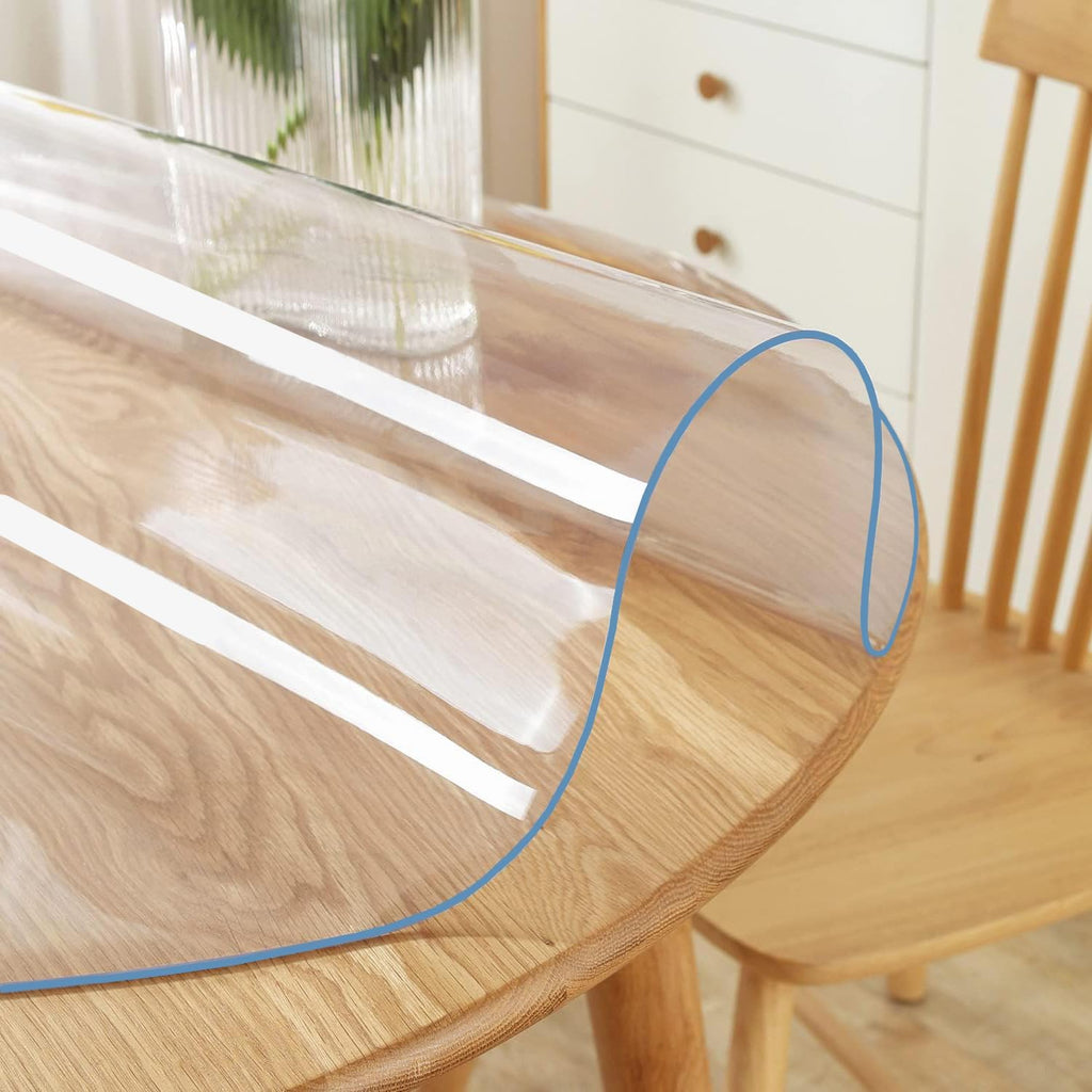 Wadrac Custom Clear PVC Table Top Protector Transparent Plastic Table Pad Cover Circle Waterproof Foldable Wooden Furntiure Coffee Protective Circular Table Pad Mat Dia. 52 Inch Round 1.5mm Thick