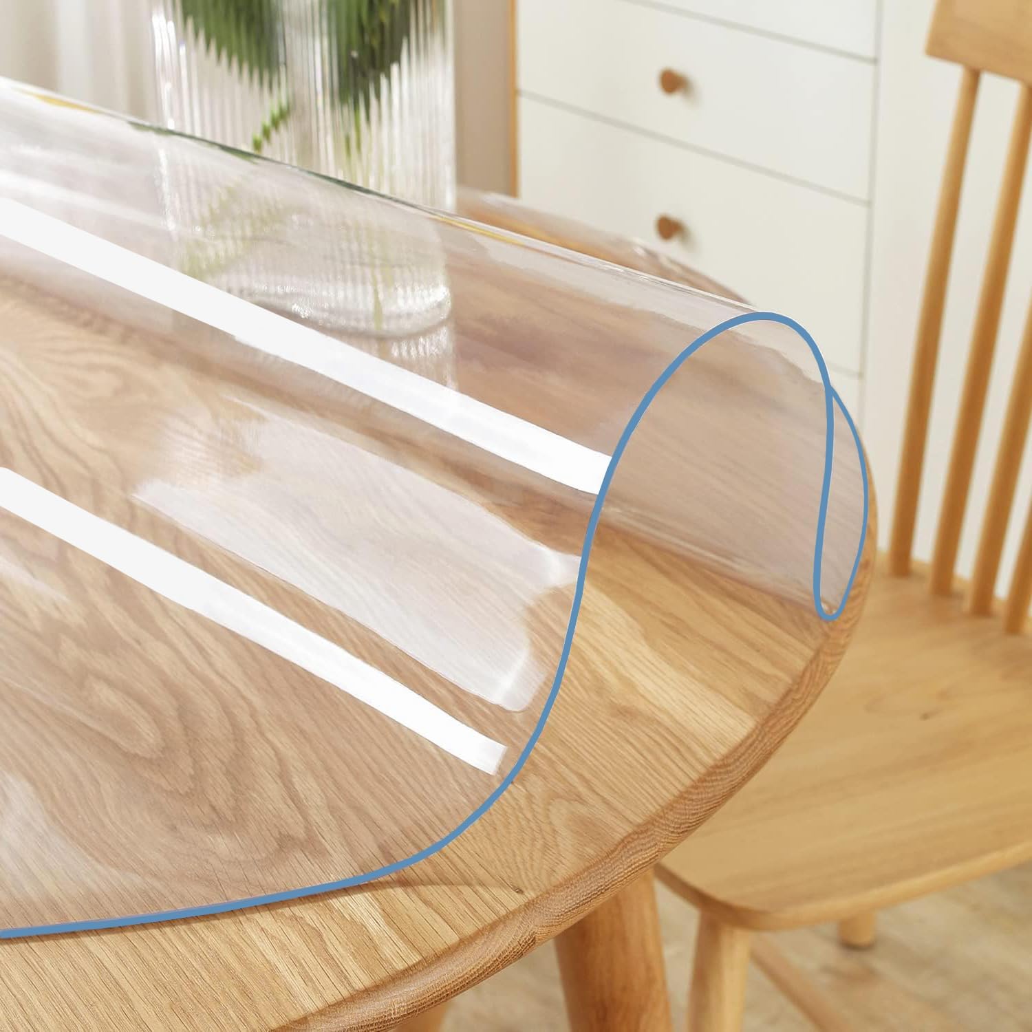 Wadrac Custom Clear PVC Table Top Protector Transparent Plastic Table Pad Cover Circle Waterproof Foldable Wooden Furntiure Coffee Protective Circular Table Pad Mat Dia. 52 Inch Round 1.5mm Thick