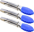 Small Tongs with Silicone Tips 7-Inch Serving Tongs, Set of 3 (Blue)
