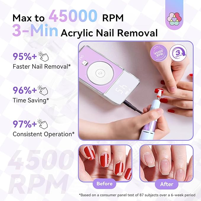 SAVILAND SSPro X-Drill Nail Drill Professional: 45000 RPM Quick Removal for Acrylic Nails Electric Nail File 3000 mAh Nail Drill Kit Portable EFile with Ceramic Bits Sanding Bands Nail Tech Salon-BrightBean Baby