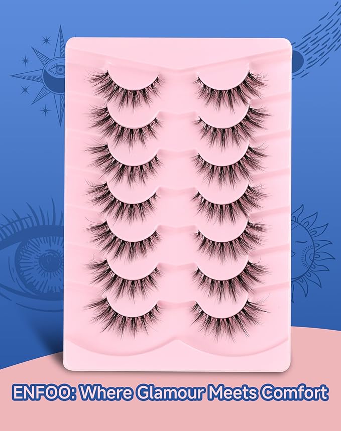 Lashes Natural Wispy Strip Eyelashes Natural Look Flared False Eye Lashes Soft Lash Fluffy Cat Eyelash 7 Pairs Everyday D05-BrightBean Baby