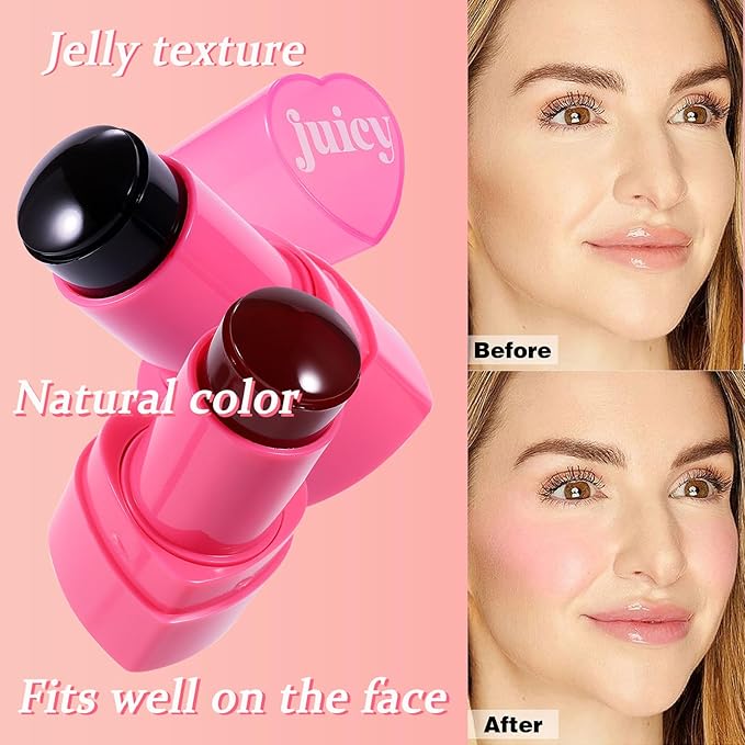 Water Jelly Tint Blush, 3-In-1 Multi-Use Blush Cream Blush Stick for Eyes, Cheeks & Lips, Hydrating & Bouncy Jelly Texture, Blends Perfect for Skin Portable Multipurpose Long Lasting Waterproof(01, s)-BrightBean Baby