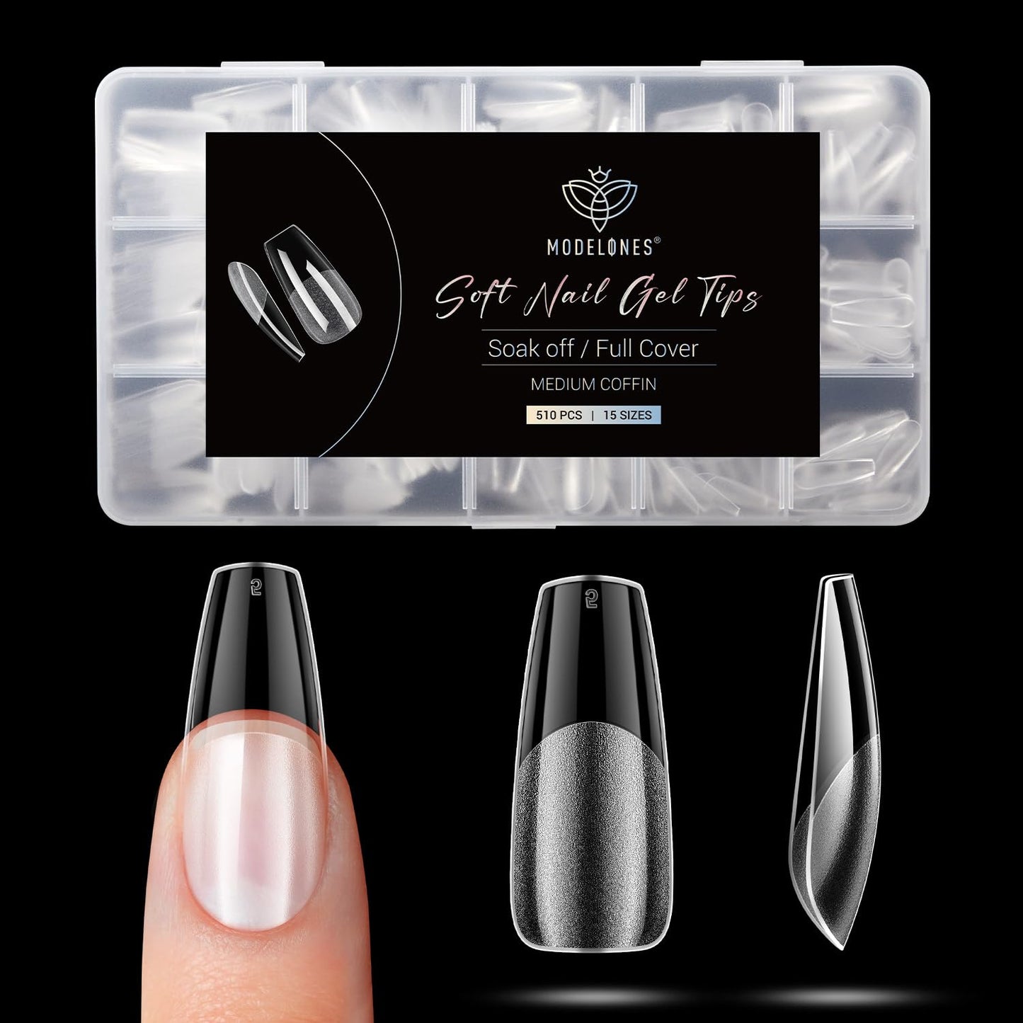 Modelones Medium Coffin Fake Nail Tips - 510Pcs Gel Tips Pre-shaped Half Matte Full Cover Clear Acrylic Gel Kit False Press on Nails for Extension DIY Salon 15Sizes-BrightBean Baby