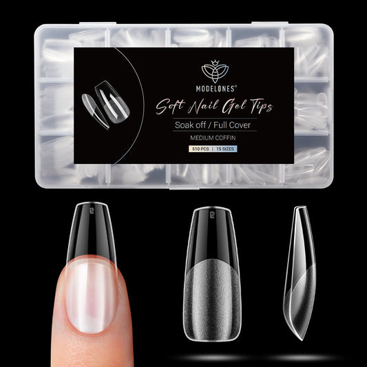 Modelones Medium Coffin Fake Nail Tips - 510Pcs Gel Tips Pre-shaped Half Matte Full Cover Clear Acrylic Gel Kit False Press on Nails for Extension DIY Salon 15Sizes-BrightBean Baby