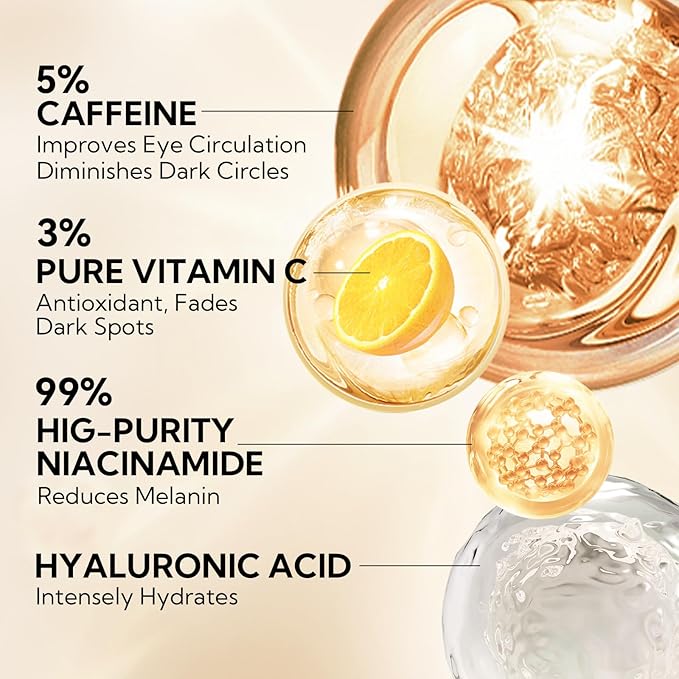 Vitamin C Under Eye Patches(30 Pairs) -Cooling Eye Masks for Dark Circles, with Caffeine Niacinamide Hydra-Gel Collagen, Puffy Eyes & Eye Bags Treatment, Fine Lines & Wrinkles Reduce, Anti-Aging-BrightBean Baby