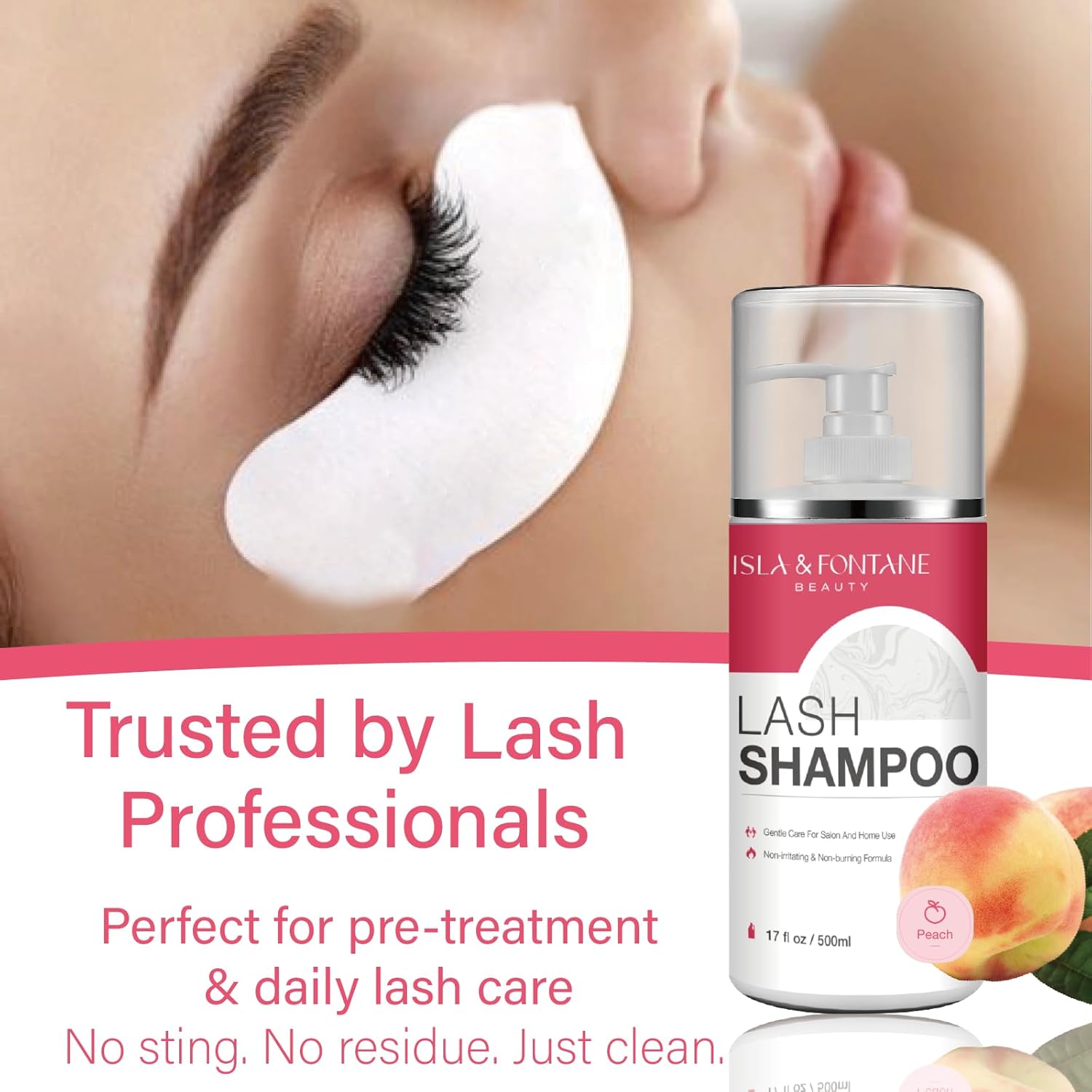 ISLA & FONTANE Lash Shampoo Bulk – Multi-Scent Series – 17 fl oz / 500ml | Gentle Eyelash Cleanser for Lash Extensions | Non-Irritating | Professional Lash Bath Foam For Salon And Home Use (Peach)-BrightBean Baby