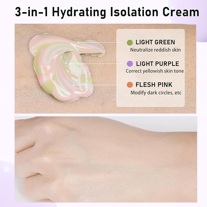 Primer Face Makeup Base, 3 In 1 Isolation Cream Color Corrector, Makeup Primer Skin Tone Correcting and Brightening Primer, Oil Control Moisturizing Face Primer to Hide Wrinkles and Fine Lines-BrightBean Baby