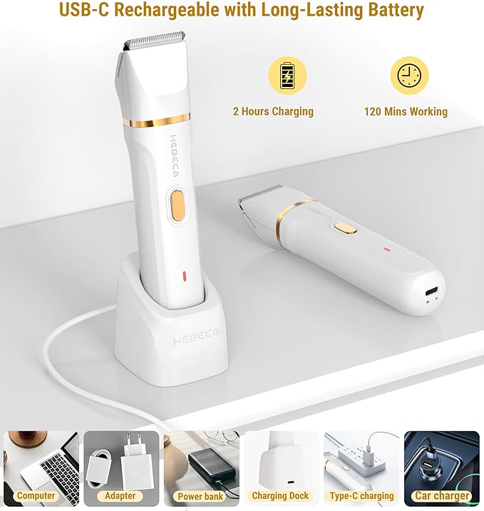 Bikini Trimmer for Women, 3in1 Electric Razor for Women with Facial Trimmers & Intimate Shaver for Sensitive Skin, Waterproof Wet & Dry Use Rechargeable Pubic Hair Trimmer Removal-BrightBean Baby