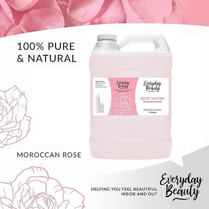 Rose Water Facial Toner Bulk - 1 Gallon Alcohol-Free Vegan All Natural Refreshing for Face and Hair - Uplifts, Calming & Soothing for All Skin Types-BrightBean Baby