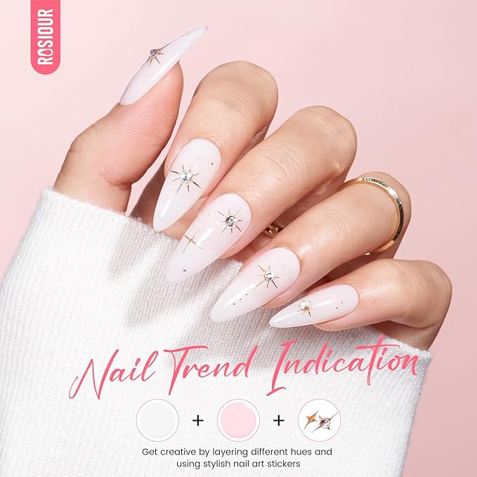 Jelly Gel Nail Polish Kit with U V Light, Hema-Free Milky Jelly White Pink Nude Orange Gel Polish Set with Base & Top Coat Chrome Nail Powder, 4 Colors Mini Salon Nail Art Starter Gift for Women Girl-BrightBean Baby