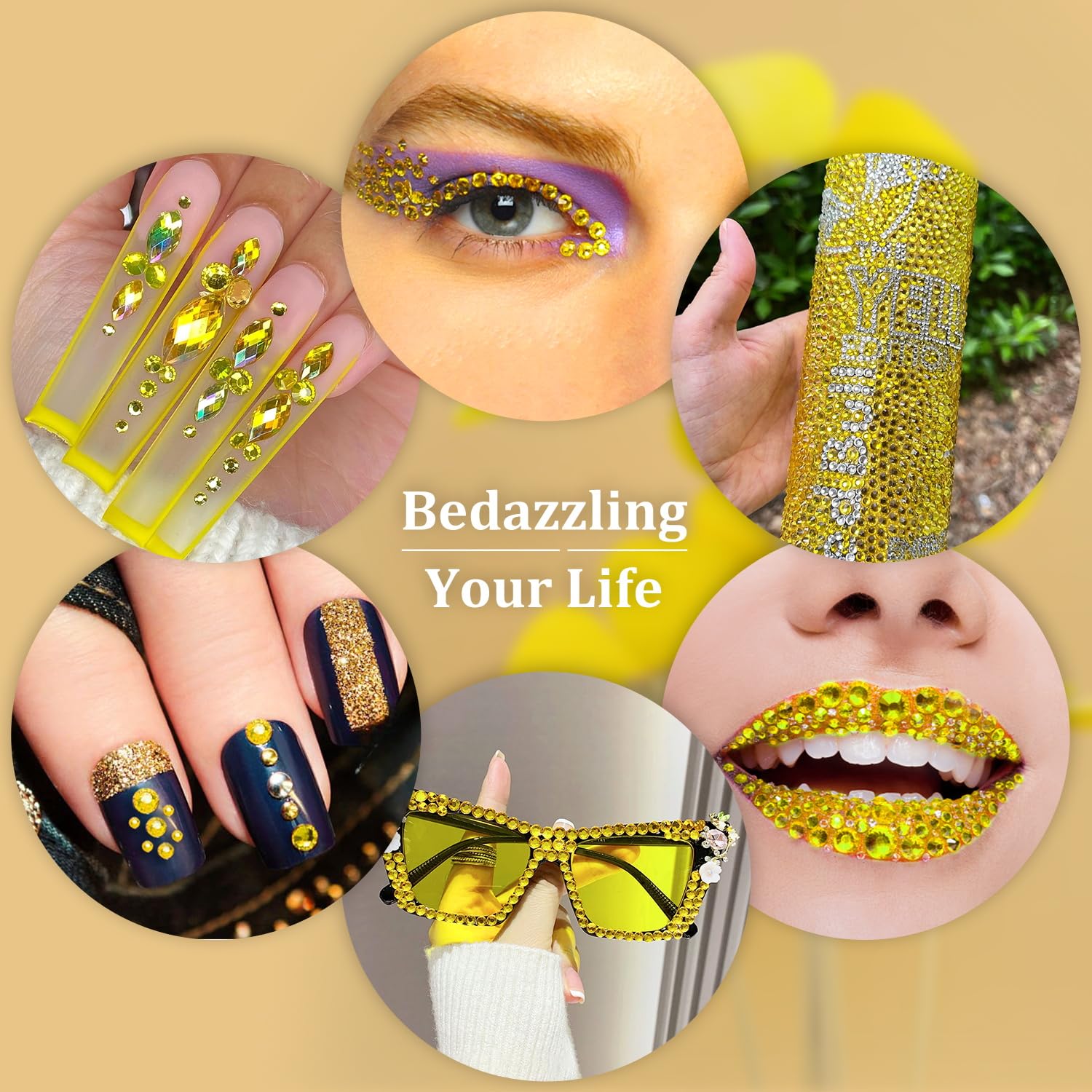 Resin Rhinestones for Crafting, 1 Box Lemon Yellow Multi Sizes Flatback Bedazzling Crystals for Crafts Nail Art Deco, Non Hotfix Gems Charms for Tumbler Shoes Clothing Fabric Face Makeup-BrightBean Baby