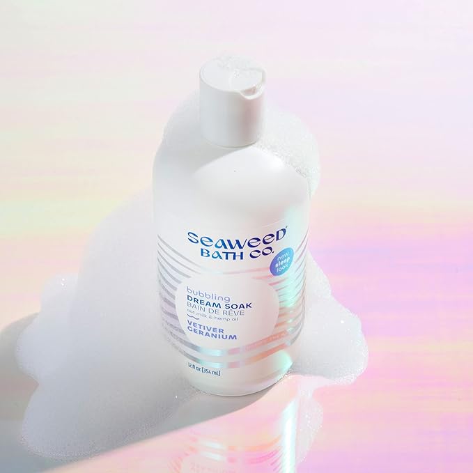 Seaweed Bath Co. Bubbling Dream Soak, Vetiver Geranium Scent, 12 Ounce, Sustainably Harvested Seaweed, Oat Milk, Hemp Oil-BrightBean Baby