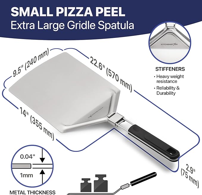 12" Pizza Making Kit (Set of 2) - 12" Pizza Cutter Rocker Knife with Blade Cover + 9.5" Stainless Steel Pizza Peel with Folding Handle- Ultimate Pizza Oven Accessories