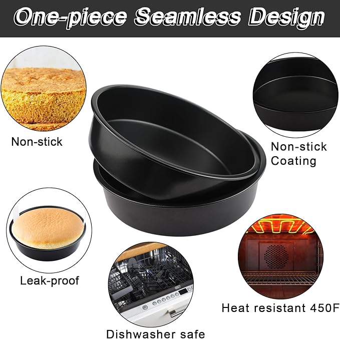 8-Inch Cake Pan Set of 3, Non-stick Baking Layer Cake Pans with 100 Pieces Parchment Paper, Dishwasher Safe Baking Pans (Round)