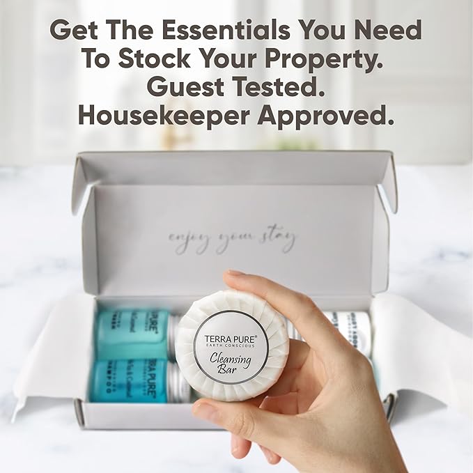 Terra Pure White Tea and Coconut Amenity Kit | Hotel Toiletries | 1oz Travel Size Shampoo, Conditioner, Lotion, Body Wash & Cleansing Bar for Guest Hospitality AirBnB/Vacation Rentals | 1 set/case-BrightBean Baby