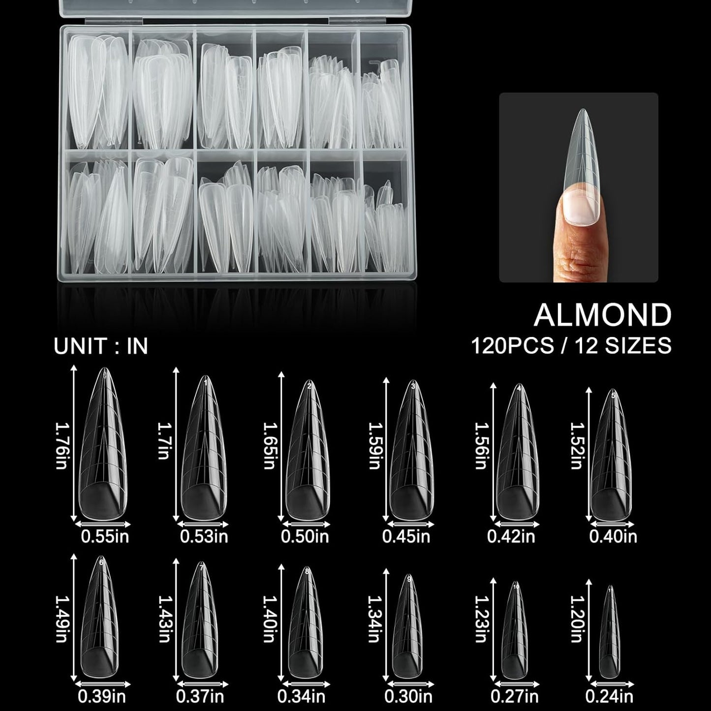 120Pcs Matte Dual Nail Forms,Long Almond Extension Poly Nail Gel Nail Forms Full Cover Nail Molds 12 Sizes for Solid Nail Gel Glue Nail Art Design Salon&DIY-BrightBean Baby